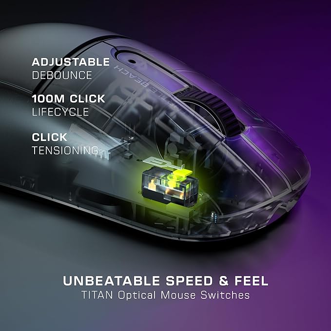 Turtle Beach Burst II Air Wireless Gaming Mouse - 47g Ultra Lightweight, Optical Switches, 26000 DPI Optical Sensor, 120-hour Rechargeable Battery, Symmetrical Design, Bluetooth, USB-C Cable – Black