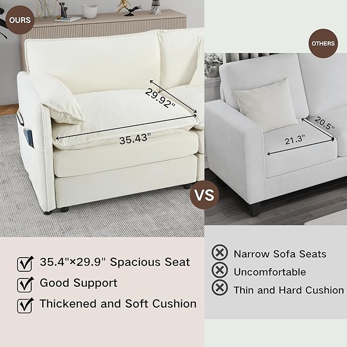 Chenille Sofa Set for Living Room, 2 Pieces Modern Deep Seat Oversized 3-Seater Cloud Couch for Bedroom, Office, Apartment, Furniture Set
