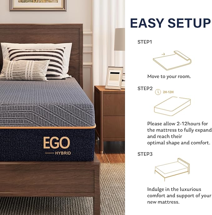 EGOHOME Hybrid King Mattress 12 Inch, Mattress with Cooling Cover, Comfort Foam & Pocket Spring Bed in a Box, Targeted Support Pressure Relief, CertiPUR-US Certified, Made in USA, 76x80x12 Black