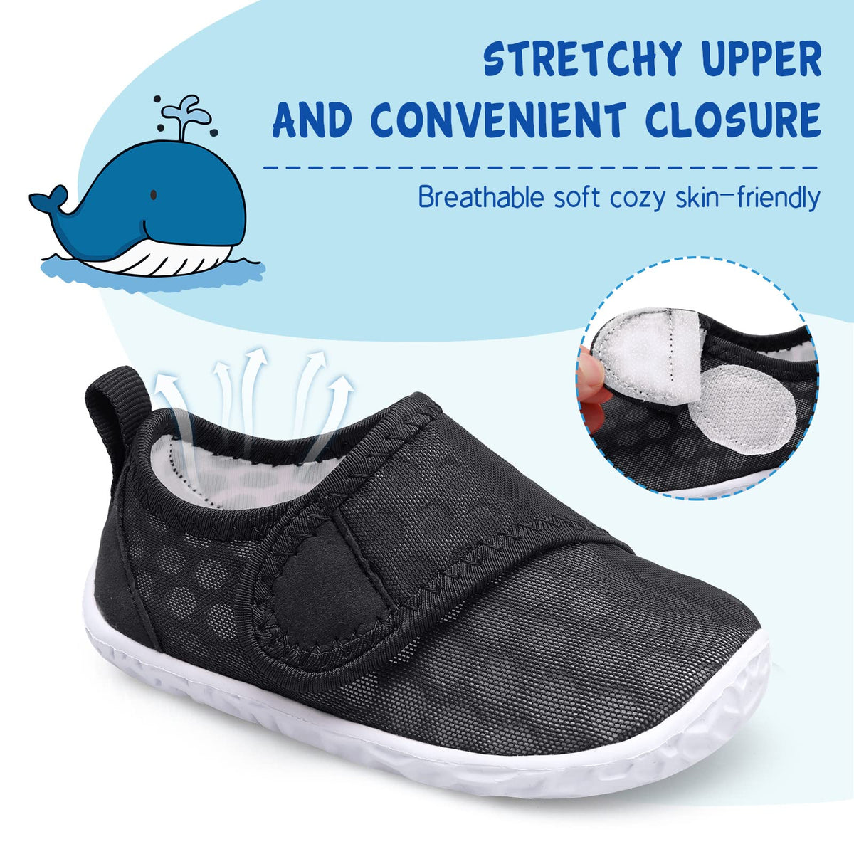 LeIsfIt Kids Water Shoes Toddler Girls Boys Swim Shoes Outdoor Quick-Dry Breathable Aqua Socks for Beach Pool Surf, Black, 1 Big Kid