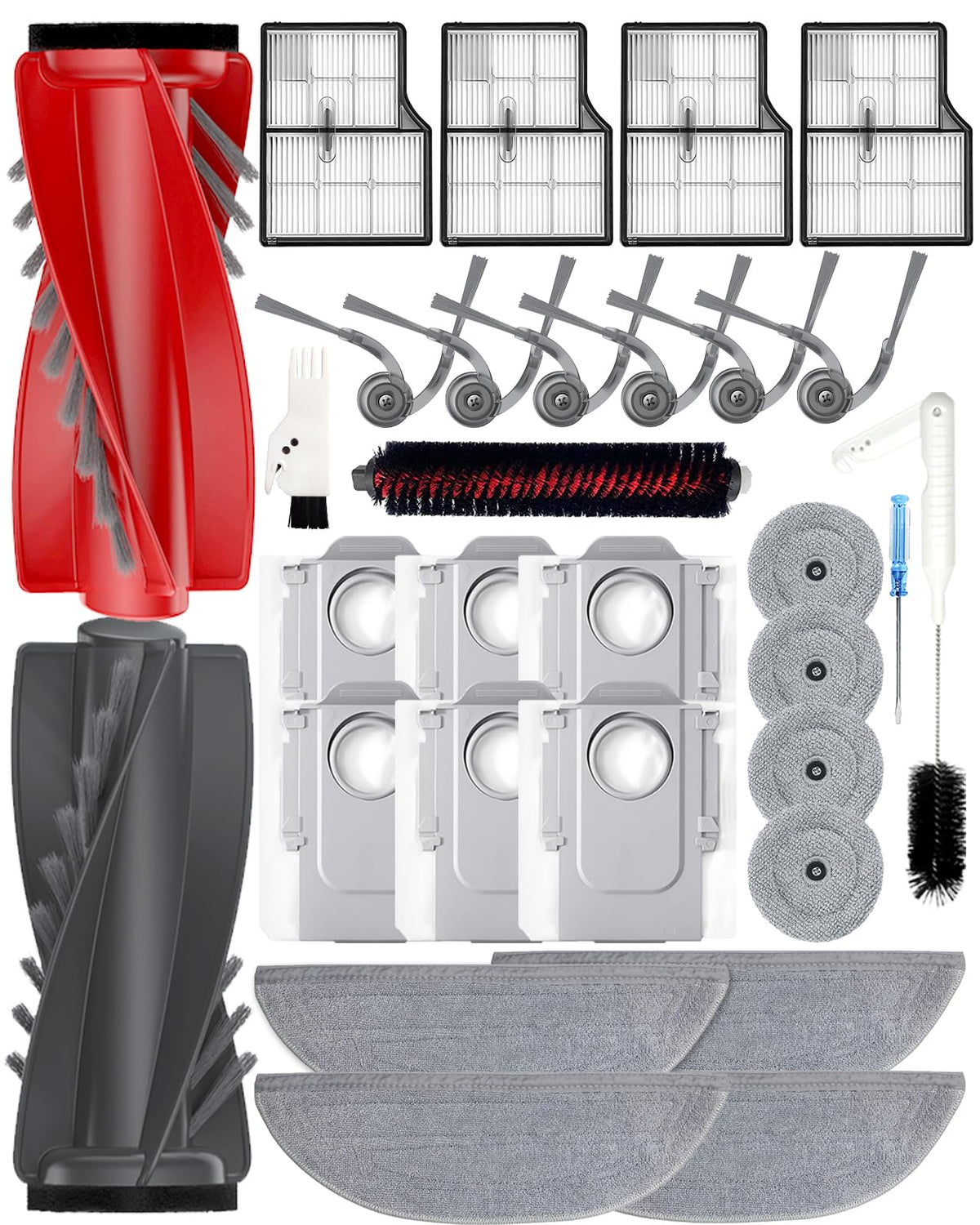 Yivy Saros 10 Accessories, 30pcs Replacement Kit for Roborock Saros 10/G30 - Accessory Set with 2 Roller Brushes, 6 Side Brushes, 4 Filters, 4+4 Mop Pads, 6 Dust Bags, 1Self-Cleaning Brush