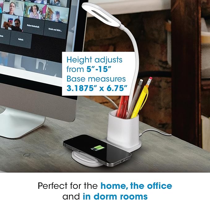 OttLite Organizer LED Desk Lamp, 15", White (7QC00W)