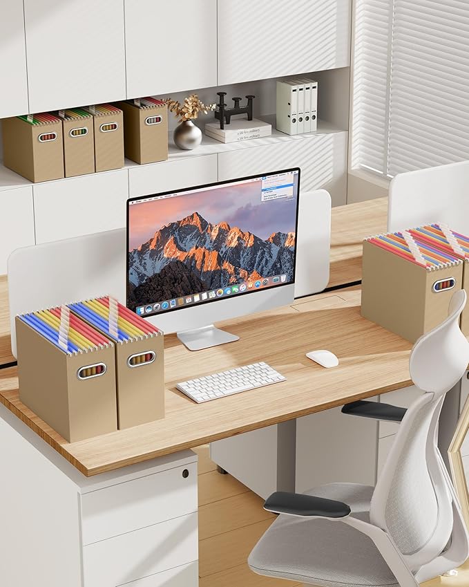 Oterri Cardboard File Organizer Box for Hanging File Folders Letter Size,File Box for Computer Desk,File Cabinet,Working Home,Office,Classroom (Brown, Letter Size - 8 Packs)
