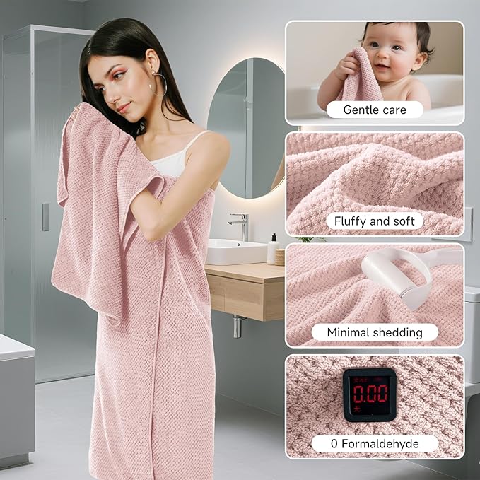 REDKISS Pink Towel Set, 6 Piece Premium Soft Bath Towel Set, Highly Absorbent Luxury 6-Pack with 2 Bath Towels, 2 Hand Towels, 2 Washcloths for Bathroom, Gym, Hotel, and Spa Daily Use