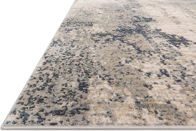 Loloi Teagan Collection TEA-07 Natural/Denim 3'-4" x 5'-7" Accent Rug, Large, Soft Neutral Rug, High-Traffic for Living Room, Bedroom, Home Office, Dining Area