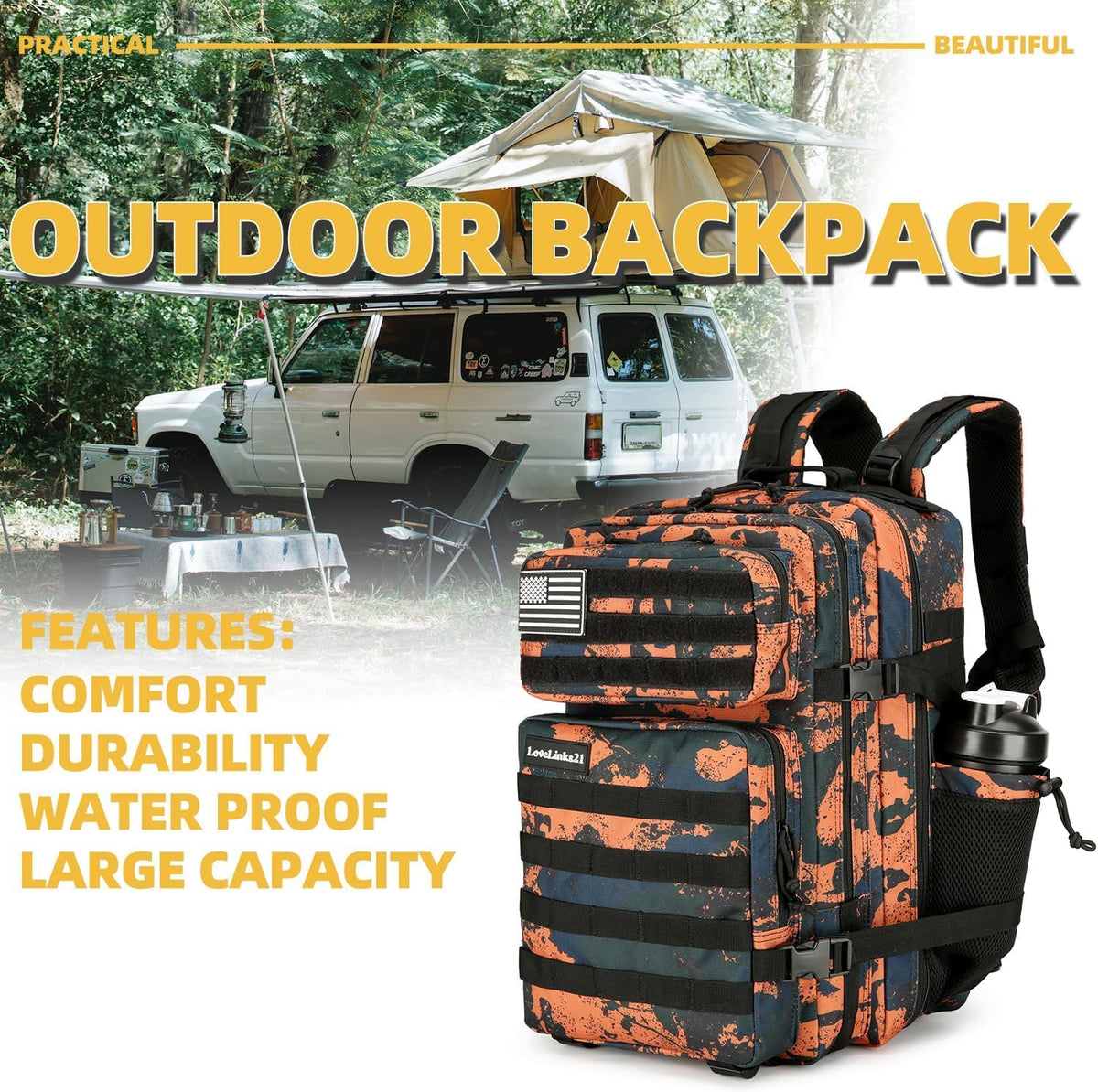 KXBUNQD Military 45L Tactical Assault Backpack 3 day assault pack with Molle Waterproof backpack Rucksack for Tactical Backpacks