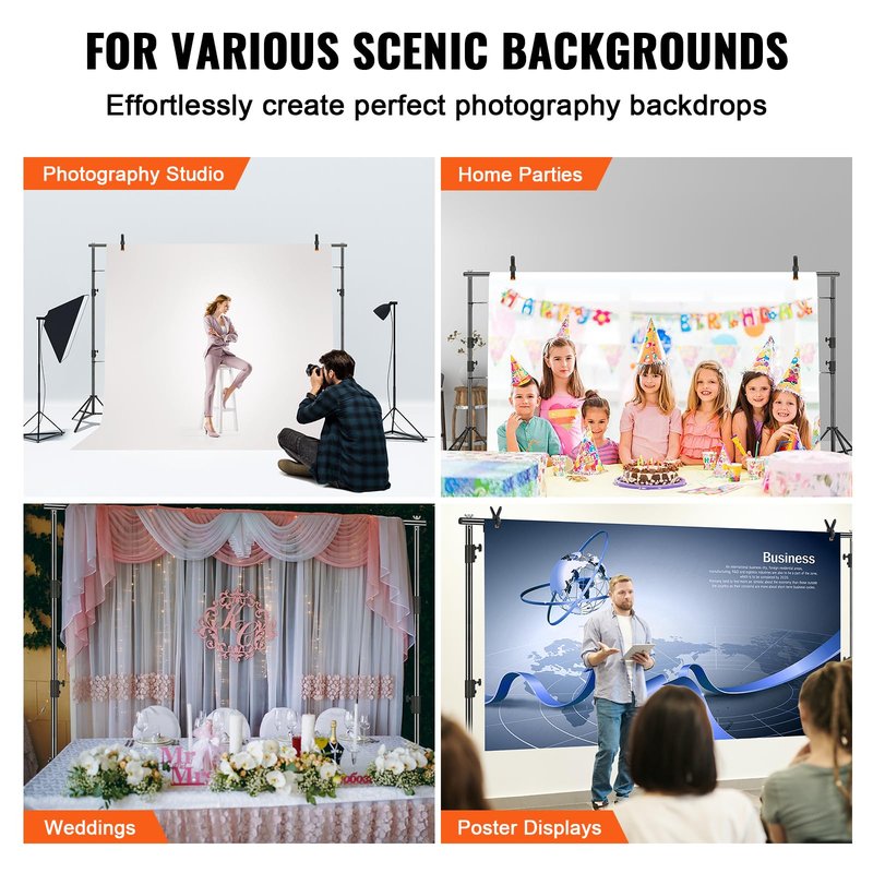 VEVOR 11.5 x 9.6 ft Heavy Duty Backdrop Stand, Height Adjustable Photography Backdrop Stand, Background Support System with 6 Clamps and A Carry Bag, for Party, Wedding, Display, Photo