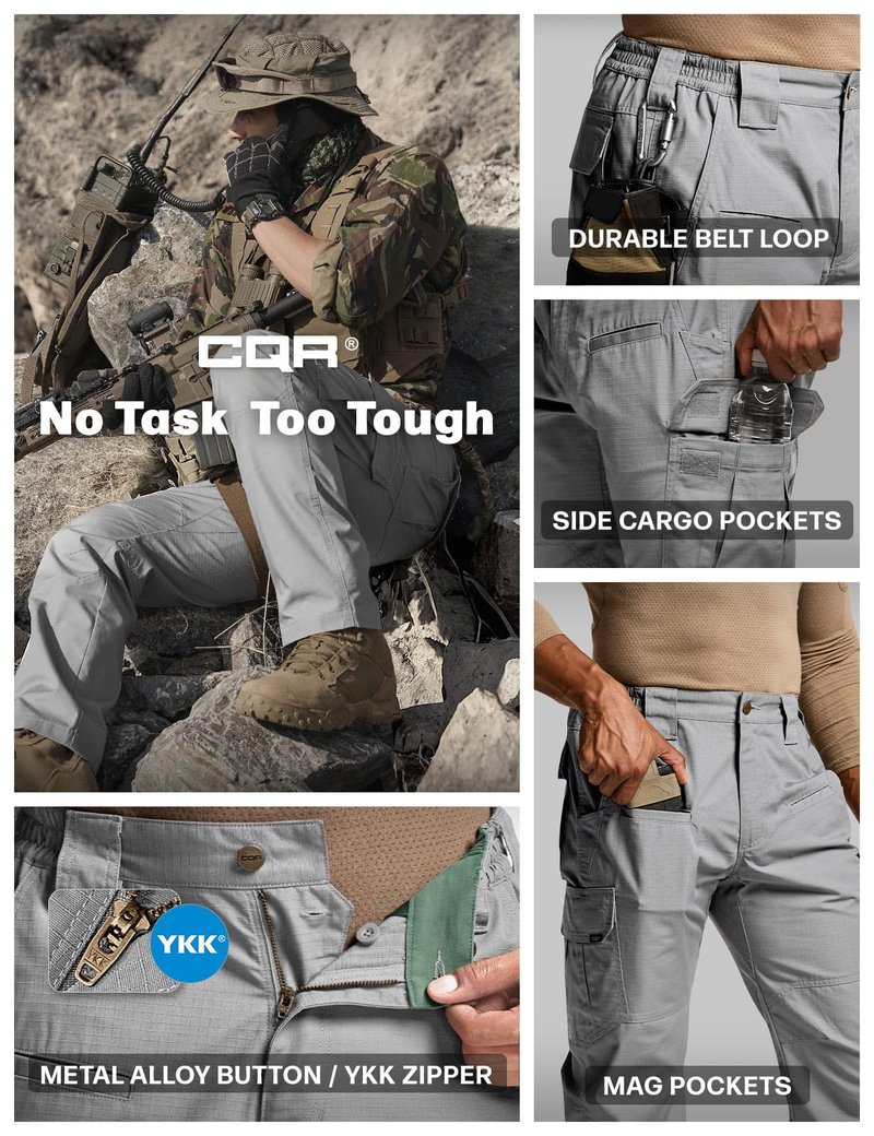 CQR Men's Tactical Pants, Water Resistant Ripstop Cargo Pants, Lightweight EDC Work Hiking Pants, Outdoor Apparel, Raider Stone, 36W x 34L