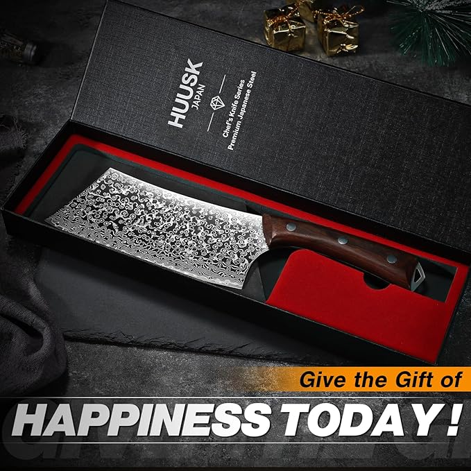 Huusk Japanese Meat Cleaver Knife 6.5", Butcher Knife for Meat Cutting