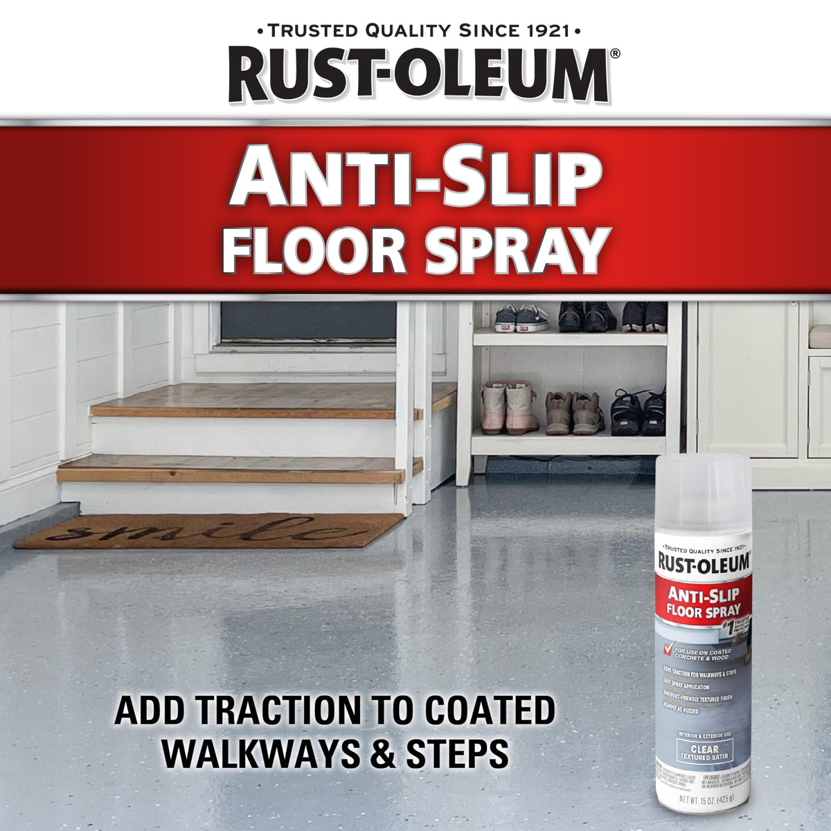 Rust-Oleum Anti-Slip Floor Spray | Textured Finish Adds Traction | Fast-Drying Formula | Resists Peeling & Fading | Clear | 15 oz Aerosol