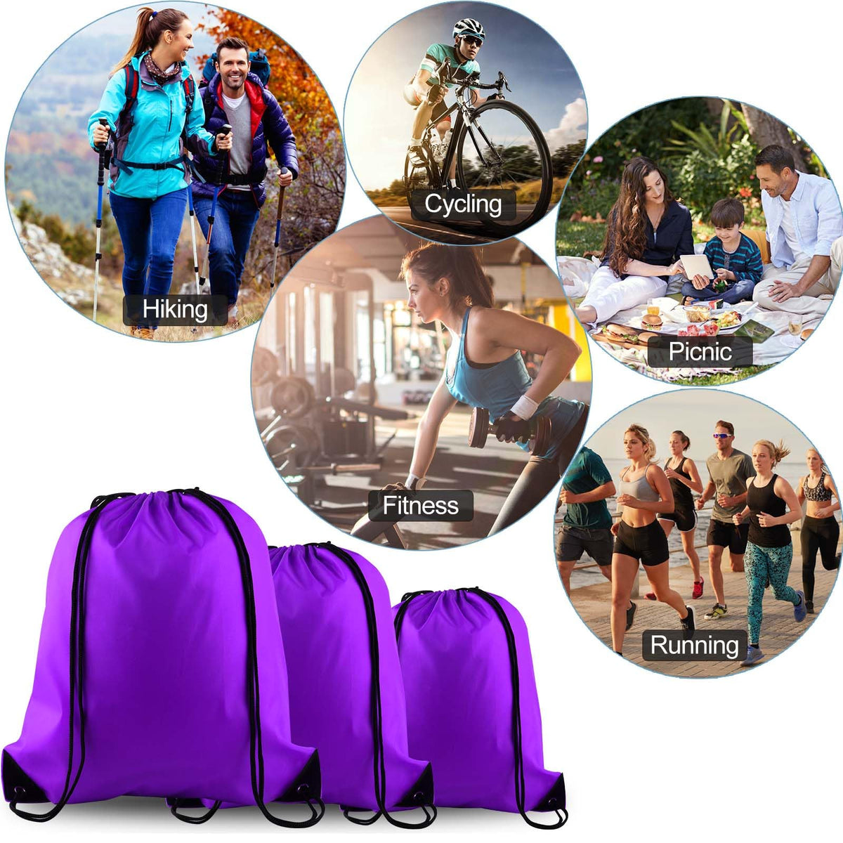 PLULON 15 Pcs Purple Drawstring Bags Drawstring Backpack Bulk, String Backpack Cinch Sack Sport Gym Backpack Bags for Yoga Traveling Outdoor Sports