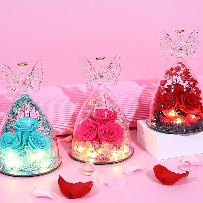 Ocosy Mothers Day Rose Gifts for her, Large Angel Rose Gifts for Women, Forever Real Roses in Angel Figurines, Angel Guardian with Roses Flower, Red