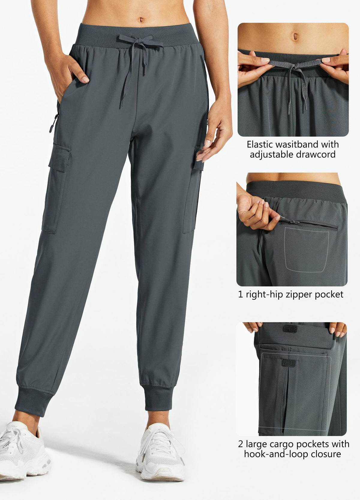 Libin Women's Cargo Joggers Lightweight Quick Dry Hiking Pants Athletic Lounge Casual Travel Tall, Steel Gray XS