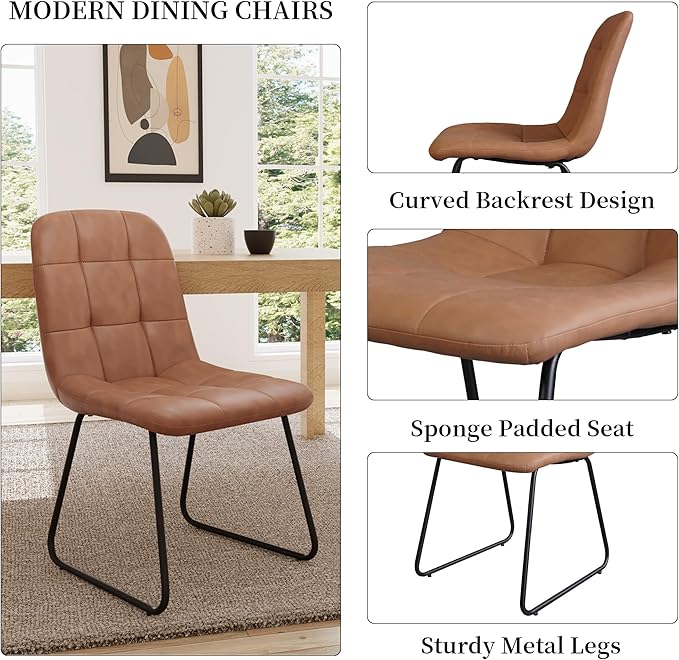 43.3 Inch Round Dining Table Set for 4, Modern Small Kitchen Coffee Set for Dining Room Kitchen Apartment (Cream Table+4 U-Shaped Brown Chairs)