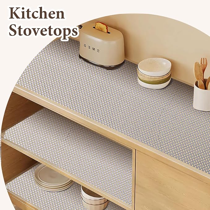 Drawer and Shelf Liner for Kitchen Cabinet: 12 in X 30 Ft Non Slip Waterproof Shelf Paper Non Adhesive Refrigerator Liners Light Gray Easy Liners for Bathroom