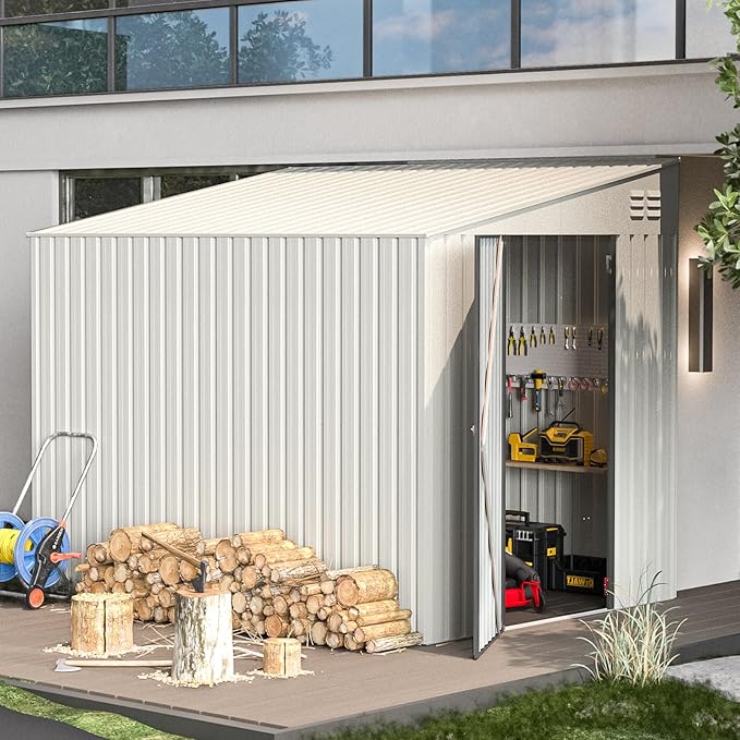 AECOJOY Outdoor 6x8 Metal Shed, Small Storage Shed & Outdoor Cabinet for Backyard, Patio in White