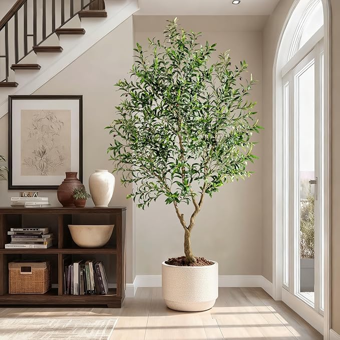 Large Faux Olive Tree Tall Artificial Trees with Pot Indoor Outdoor Realistic Floor Fake plantas for Home Living Room Bedroom Office Porch Outside Patio arboles para decoracion Housewarming Gift