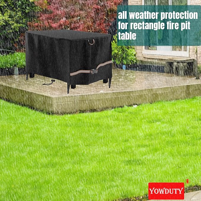 YOWDUTY Rectangular Propane Gas Fire Pit Table Cover 48x28x24 In, Waterproof Heavy Duty 600D Rectangle Outdoor Fireplace Cover 48 In, All-weather Protection For Patio Firepit Table 45-48 In