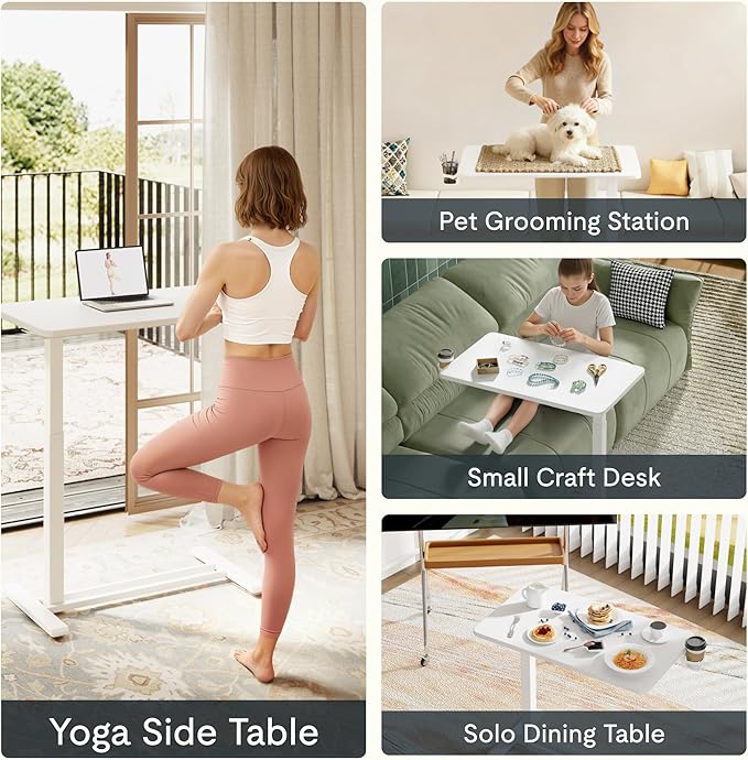 FLEXISPOT Mobile Standing Desk with Wheels Pneumatic Laptop Desk Rolling Computer Cart Movable Height Adjustable Small Sit Stand Desk Computer Workstations Home Use(31.5" W x 17.7" D, Mahogany)