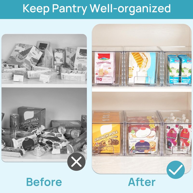 Vtopmart 2Pack Large Stackable Pantry Storage Drawers, Clear Organizer Bins with Handles, Acrylic Drawer Organizers for Kitchen, Pantry, Bathroom Undersink, Cabinet Organization and Storage