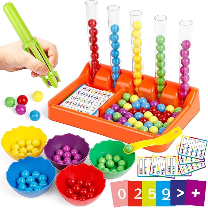 Aizweb Counting and Color Sorting Toys for Toddlers,Tweezer Tongs Color Sorting Kit,Montessori Preschool Kindergarten Learning Activities,STEM Math Manipulatives,Educational Fine Motor Skills