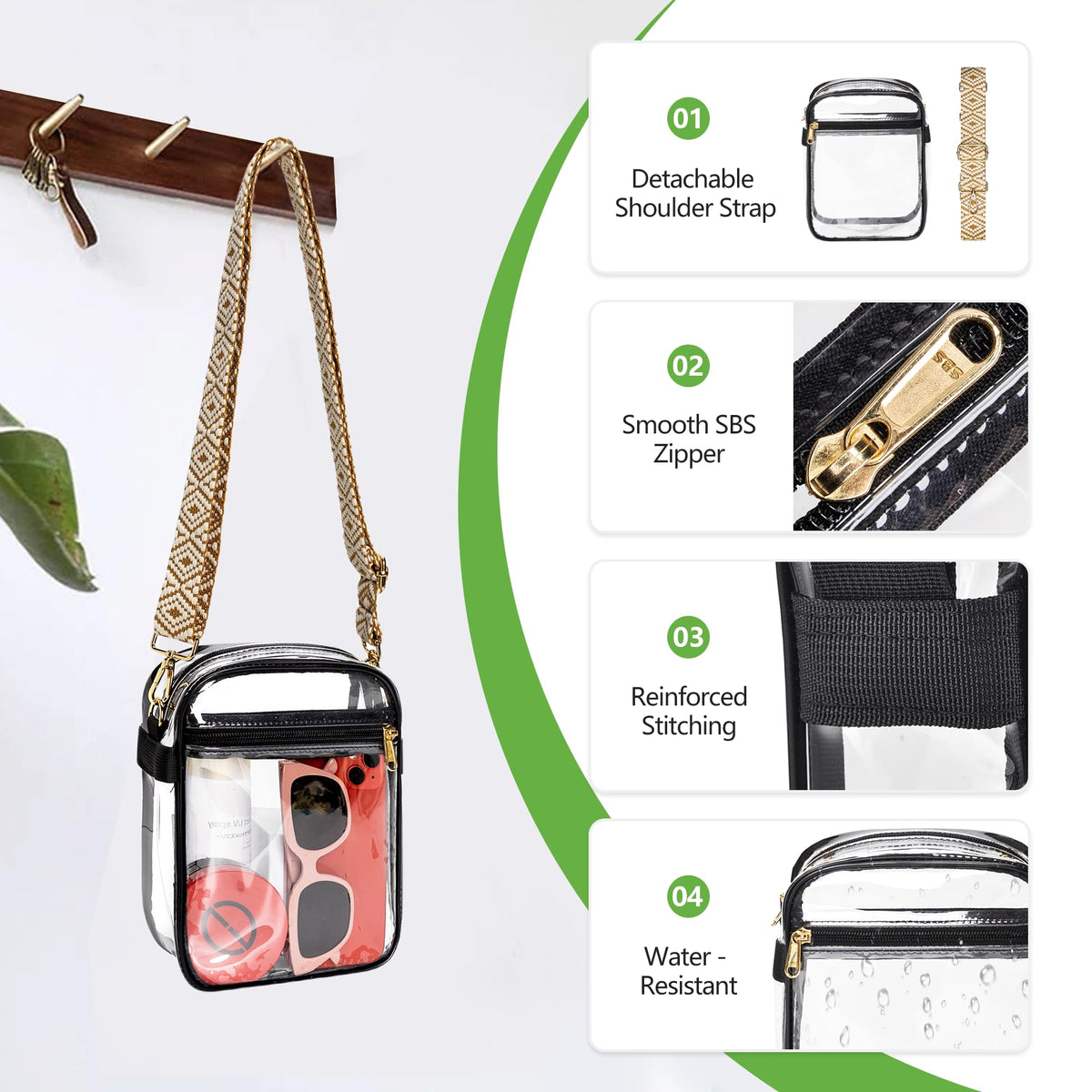 MAY TREE Clear Bag for Stadium Events, 8.5x6.8x3 Inches Stadium Approved