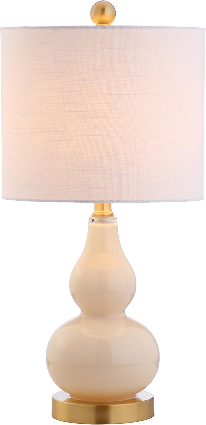 JONATHAN Y 20.5" Ivory Glass Table Lamp, Modern Gourd Bedside Nightstand Lamp for Bedroom, Living Room, White Linen Shade, LED Bulb Included (JYL1028B)