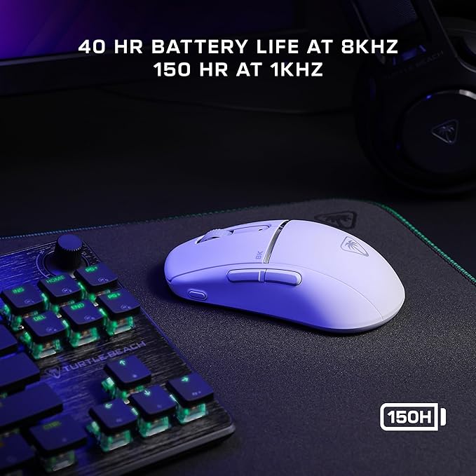 Turtle Beach Burst II Pro Wireless Esports Gaming Mouse, 8000 Polling, 57g Ultra Lightweight, 150-Hr Rechargeable Battery, Optical Switches, 30000 DPI Optical Sensor, 8 Inputs, Bluetooth – White