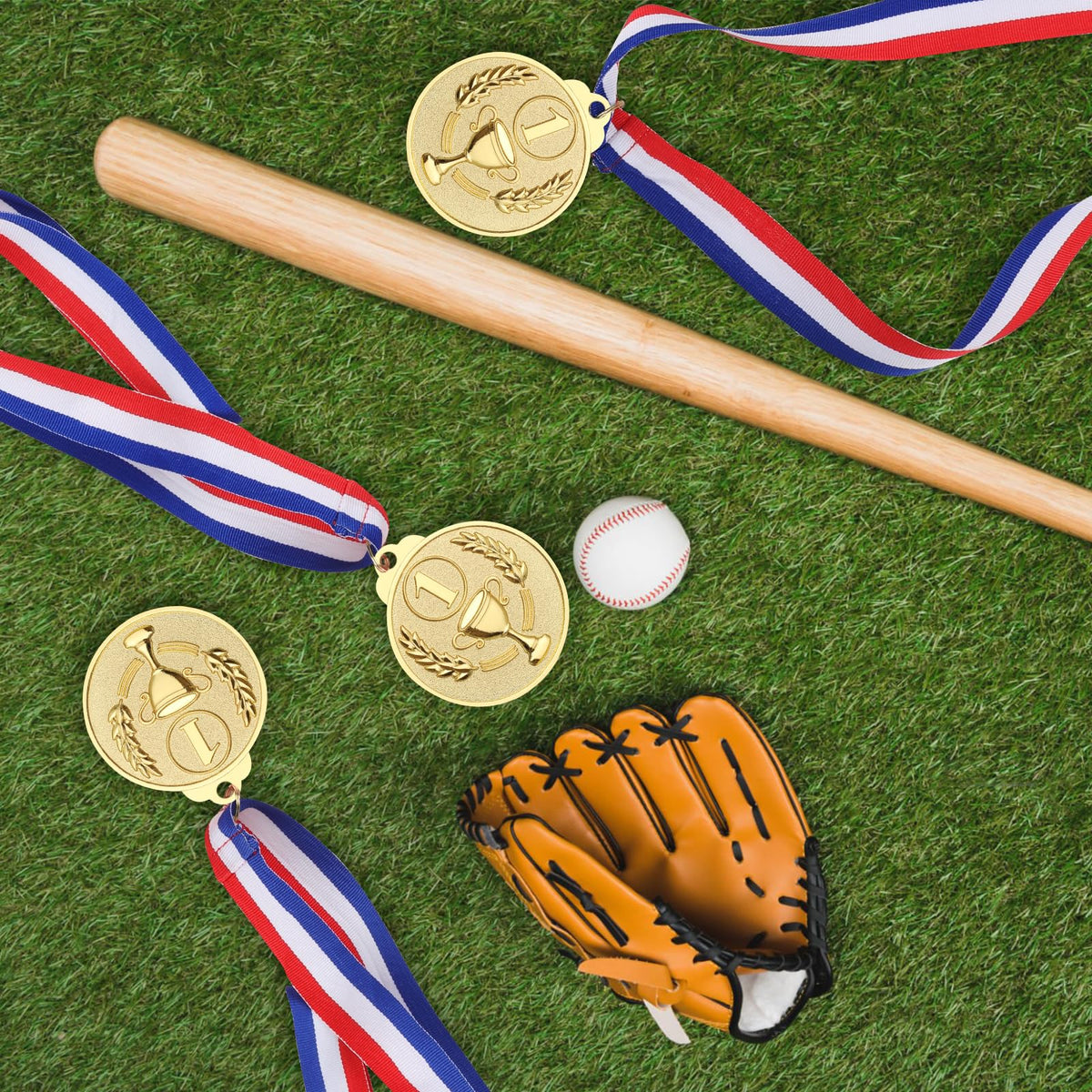 Hianjoo 12 Pcs Gold Medals for Awards, 1st Place Award Medal for Teens Adults, Metal Award Medals with Neck Ribbons for Sports, Tournaments, Competitions, 2 inch