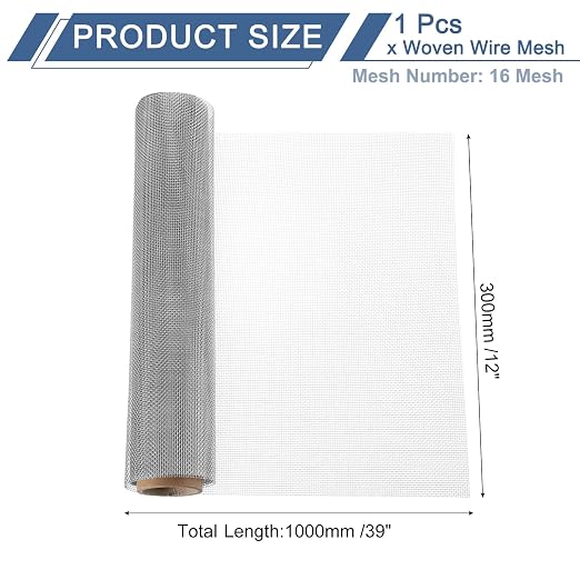 uxcell 16 Mesh 39" x 12" Woven Wire Mesh, 304 Stainless Steel Air Vent Filter