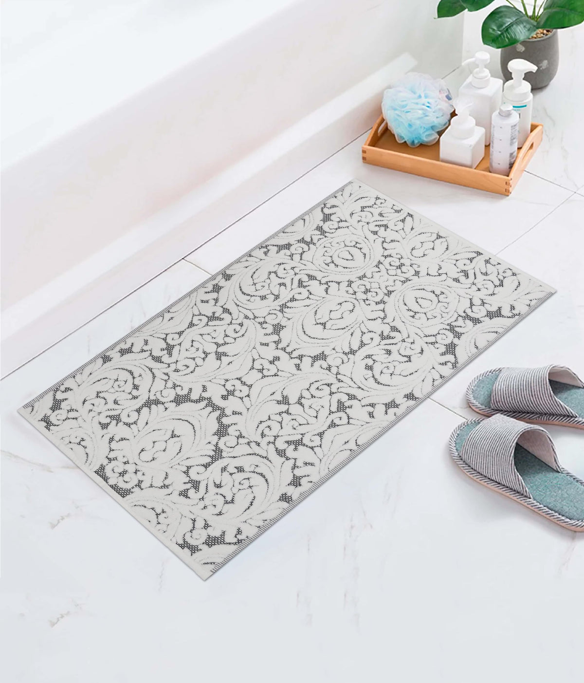 COTTON CRAFT Bath Tub Mat - 1 Pack Sculpted Damask Terry Jacquard Step Out Floor Mat - Heavyweight 1100 GSM Low Lint Absorbent Luxury Bathroom Mat - Shower Rug -Not a Bathroom Rug - 21 x 34 - Black
