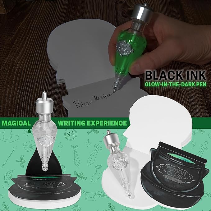 Harry Potter Potion Pen Set with Glow in The Dark Ink & Cauldron Notebook, Cool Stationery Kit & Supplies, Hogwarts Gift Sets, Gifts for Kids, Adults (Black Cauldron)