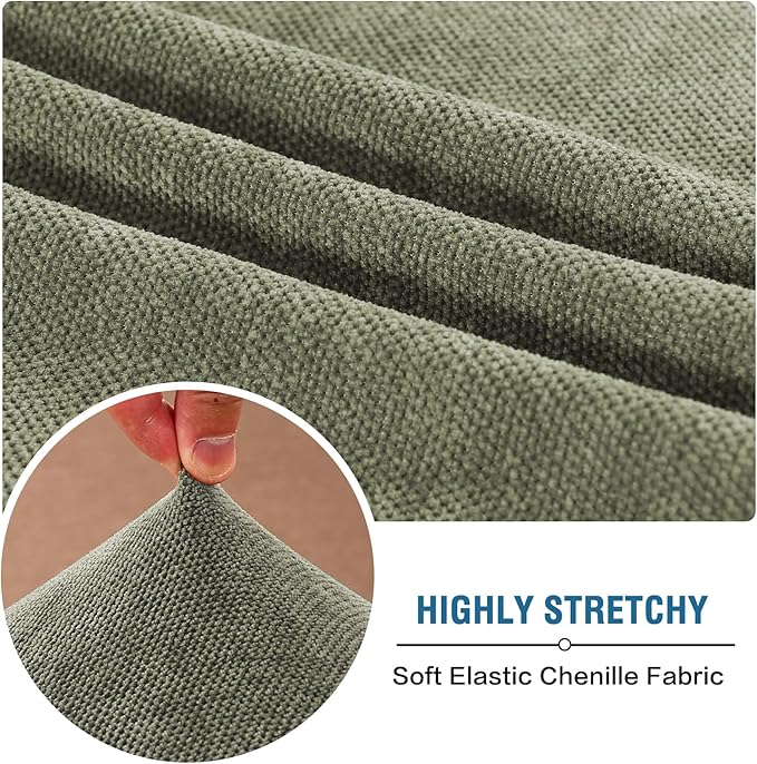 H.VERSAILTEX Stretch Chenille Couch Cover for 3 Cushion Couch - Pet Friendly, Thick & Soft - All Seasons Universal (3 Seater Sofa Cushion Cover, Tea Tree)