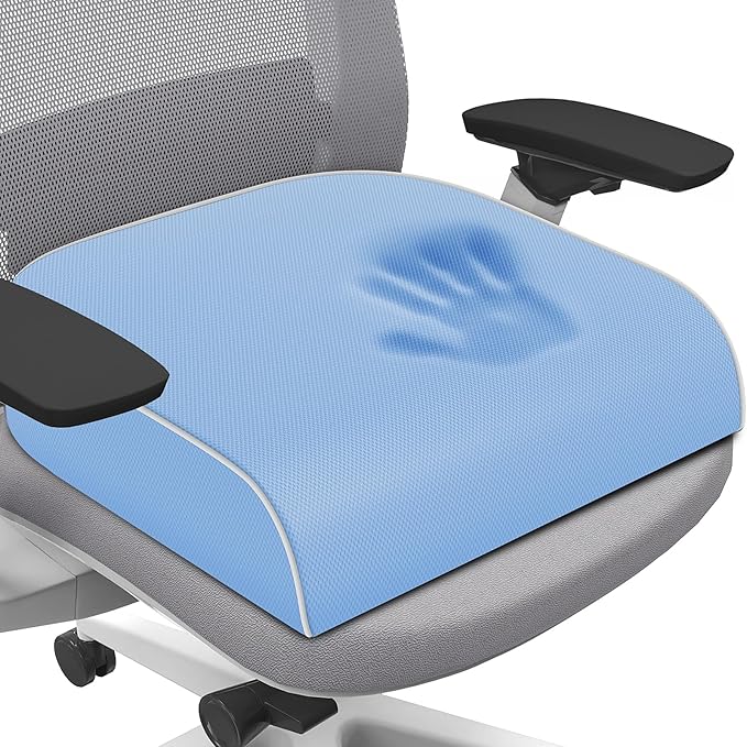 Seat Cushion for Tailbone Pain Relief, Office Chair Cushion, Memory Foam Large Chair Cushion with Non-Slip Cover for Soft Support at Office Chair, Car Seat, Airplane Light Blue/2X-Large