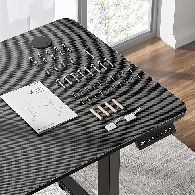 Electric Standing Desk 63 x 24 Inches, Height Adjustable Sit Stand Home Office Computer Desk with Memory Presets,Carbon Fiber Black