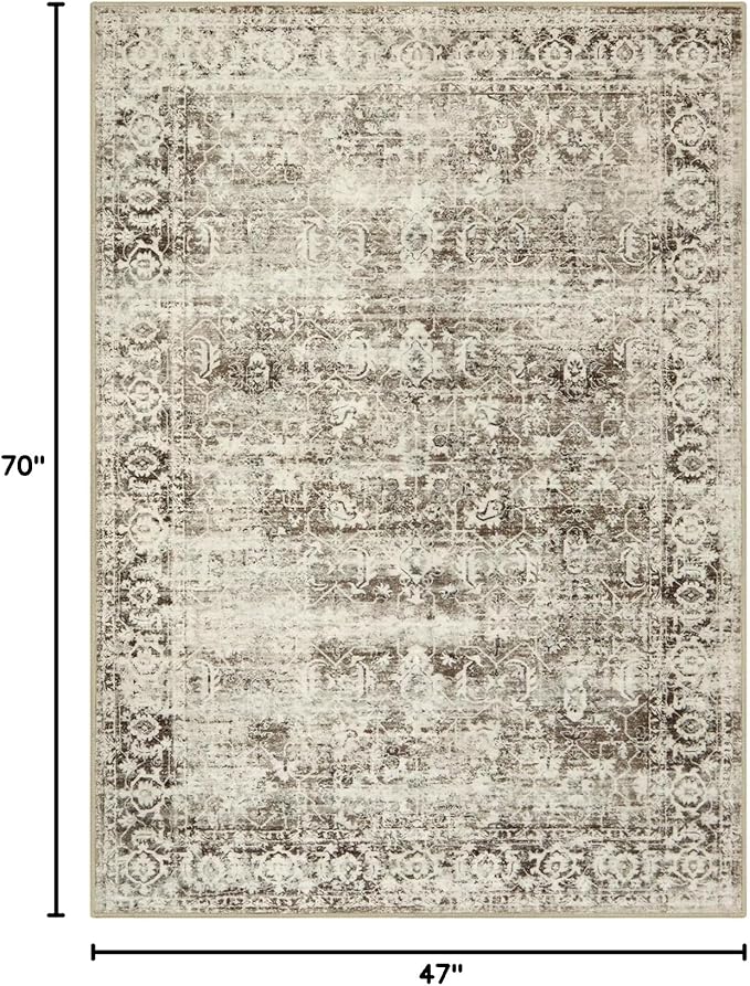 Lahome Washable Rugs 5x7 Boho Living Room Area Rug,Soft Throw Bedroom Area Rug,Retro Distressed Non-Slip Low-Pile Accent Rug Indoor Carpet for Entryway Office Home Decor(5 x 7,Beige)