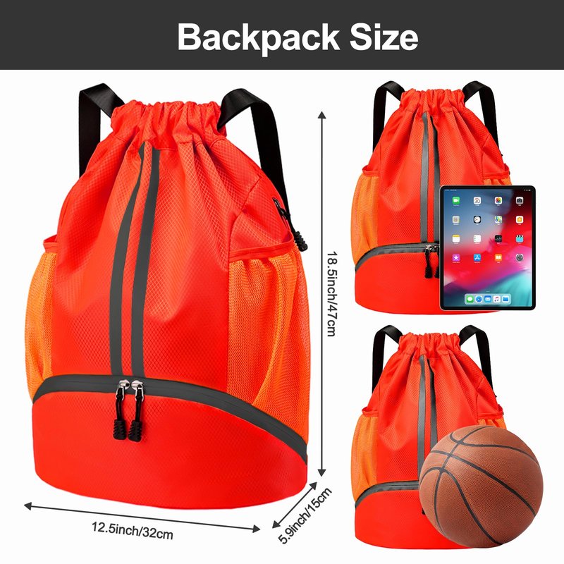 Hoedia Sports Drawstring Backpack - String Swim Gym Bag with Shoes Compartment and Wet Proof Pocket for Women&Men (Red)