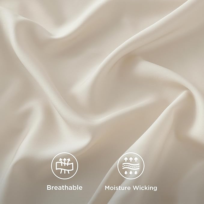 Bedsure Queen Sheet Set, Rayon Derived from Bamboo, Cooling Sheets, Breathable & Soft, Deep Pocket Up to 16", Hotel Luxury Silky Bedding for Hot Sleepers, Light Beige