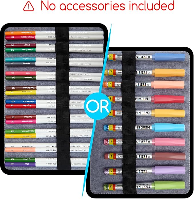MEEDEN Pencil Marker Organizer Case: Premium PU Leather Zipper Pouch Lined with Silky Velvet - Large Capacity Pen Bag Supplies for Men & Artists – Slate Gray