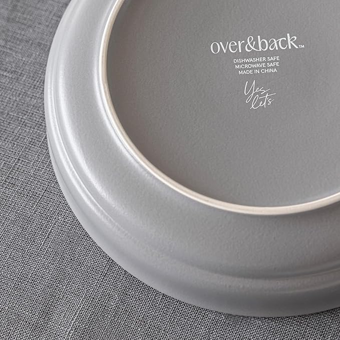 over&back Rim Dinner Bowl Set - Stoneware Dishes - Comes with 4 Dinner Bowls - For Pasta, Salads, and More - Easy-to-Stack All-Occasion Place Settings - 8.1" x 8.1" x 1.8" - 32oz - Semi-Matte Charcoal