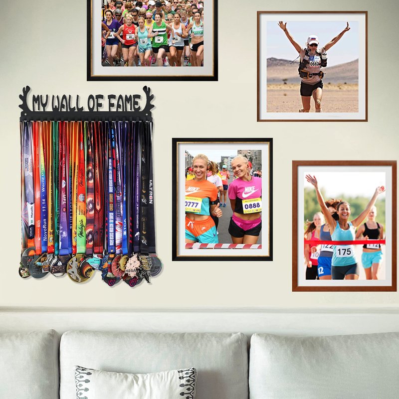 Goutoports My Wall of Fame Medal Hanger Display,20 Hooks Trophy Shelf,Stainless Steel Wall Mount,Holds 60+ Medals,for Gymnastics,Soccer,Race,Swim,Marathon Athletes