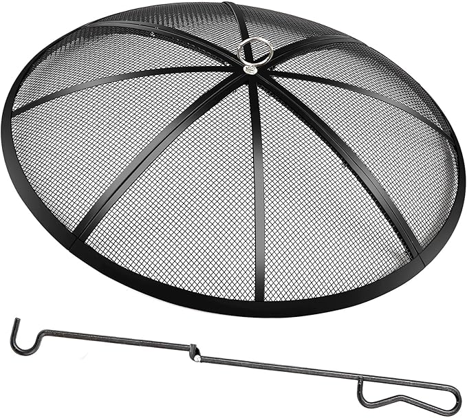 Fire Pit Spark Screen, 22 Inch Diameter Fire Pit Screen with Handle & Poker,Heavy Duty Metal Mesh Fire Pit Screen,Fire Pit Lid for Outdoor/Beach/RV Camping/Backyard