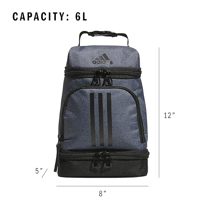 adidas Excel Insulated Lunch Bag, Cooler with Zipper, Pocket for Ice Pack, and Clip, Temperature Control Insulation