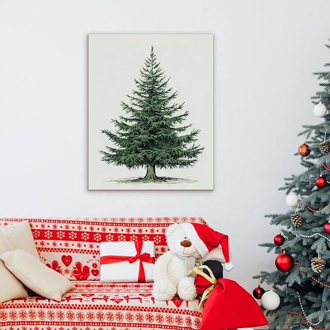 Framed Christmas Pictures Wall Decor,Vintage Pine Tree Prints,Winter Christmas Canvas Wall Art Decoration for Bedroom Bathroom Living Room Rustic Xmas Holiday Gifts (Christmas Tree 5, 16'' X 20'')