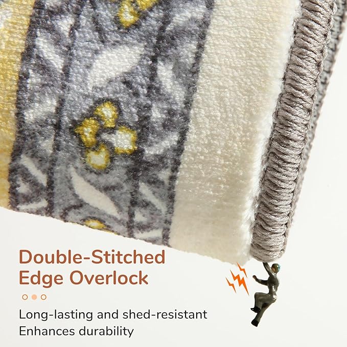 OPPODREAM Thin Area Rugs 4x6, Low-Pile Washable Rugs 4x6 with Non Slip Backing, Faux Cashmere 4 x 6 Throw Carpet, Yellow