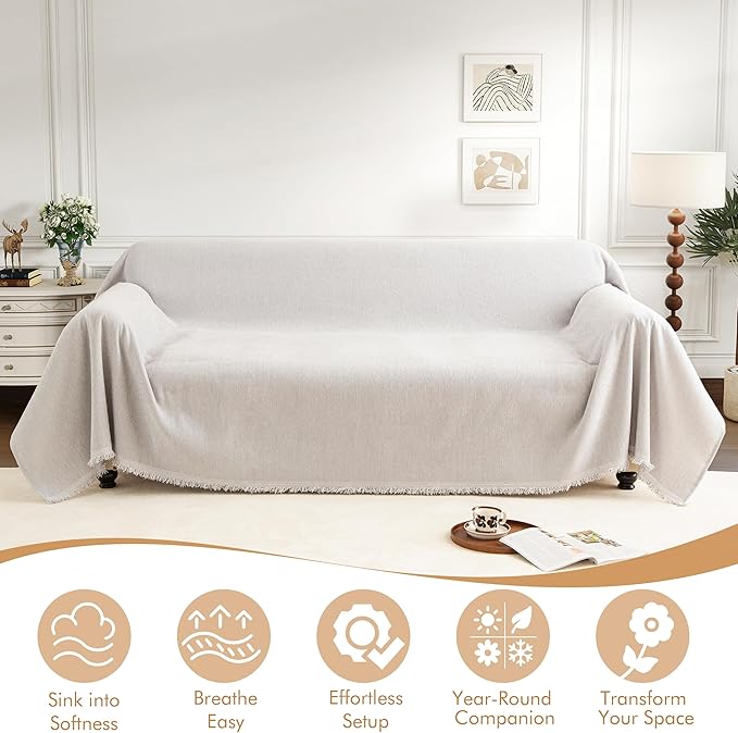 Couch Cover for 3-4 Cushion Couch Sofa Pet Friendly, Chenille Sectional L Shaped Sofa Cover Washable for Dogs Cats Kids, Furniture Protector Slipcover Decor for Living Room, 71"x150"