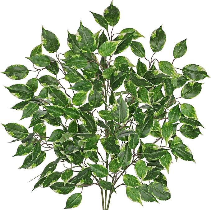 Ficus Leaves Artificial Branches 41.3" Faux Ficus Tree Branches Fake Greenery Plant Spray for Tree DIY Arch Wedding Bouquet Wreath Wall Decor - 3PCS