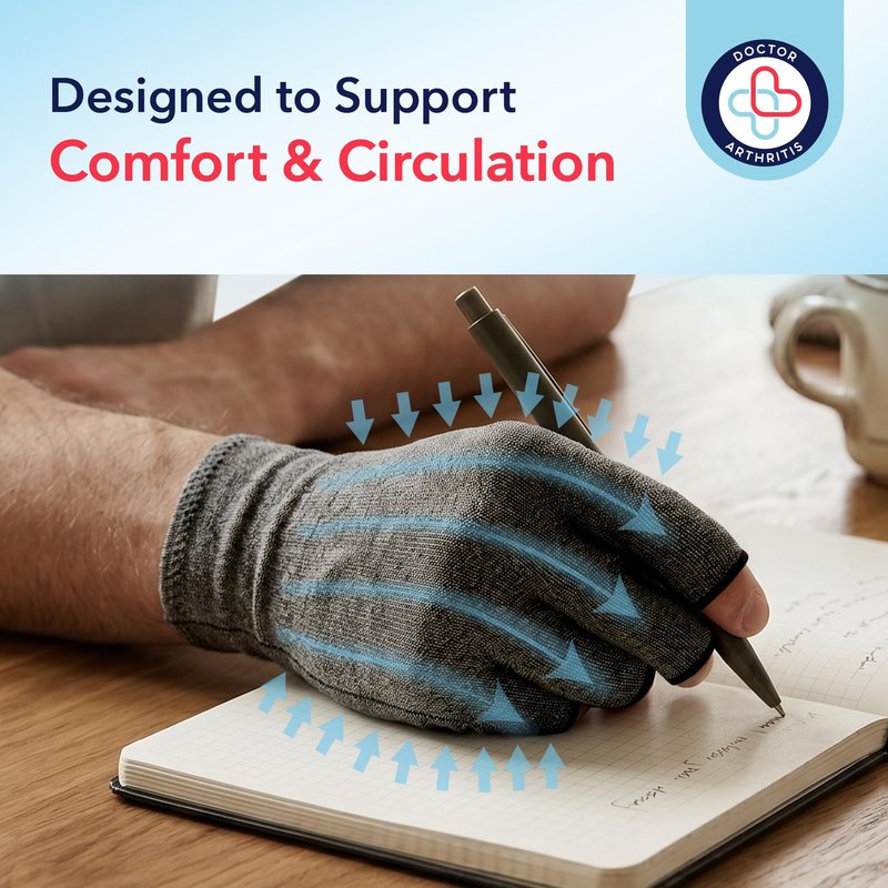 Doctor Developed Compression Gloves for Women and Men, Open-Finger Arthritis Gloves for Carpal Tunnel, Typing & Hand Pain Relief, With Doctor Handbook (Grey, M)