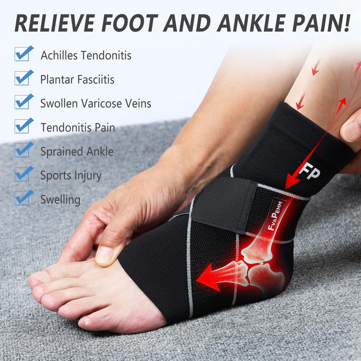 FvaPemm Copper Ankle Brace for Women Men-2 Pack Ankle Sleeve Compression Support for Sprained Ankle, Plantar Fasciitis Relief & Achilles Tendonitis Brace, Sports, Running, Black, XL