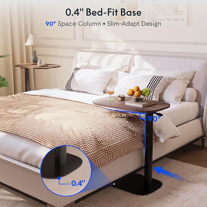 FLEXISPOT Adjustable C Table, Mobile Snack Side End Table Sofa Couch Bedside Table Laptop Cart TV Tray Night Stand for Small Space Side Table(23.6" W x 13.8" D,Rustic Brown)